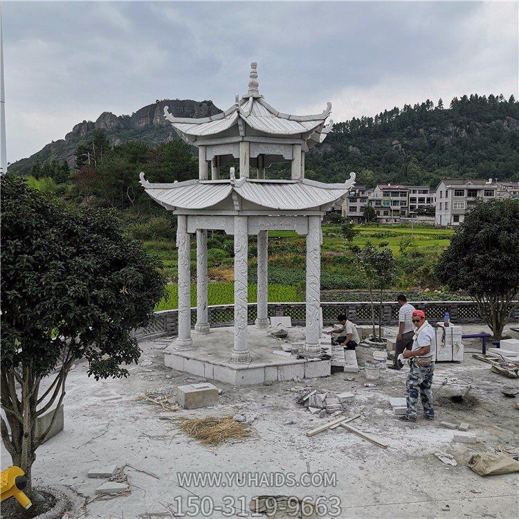 石雕凉亭，双层六柱石亭子博鱼网页版