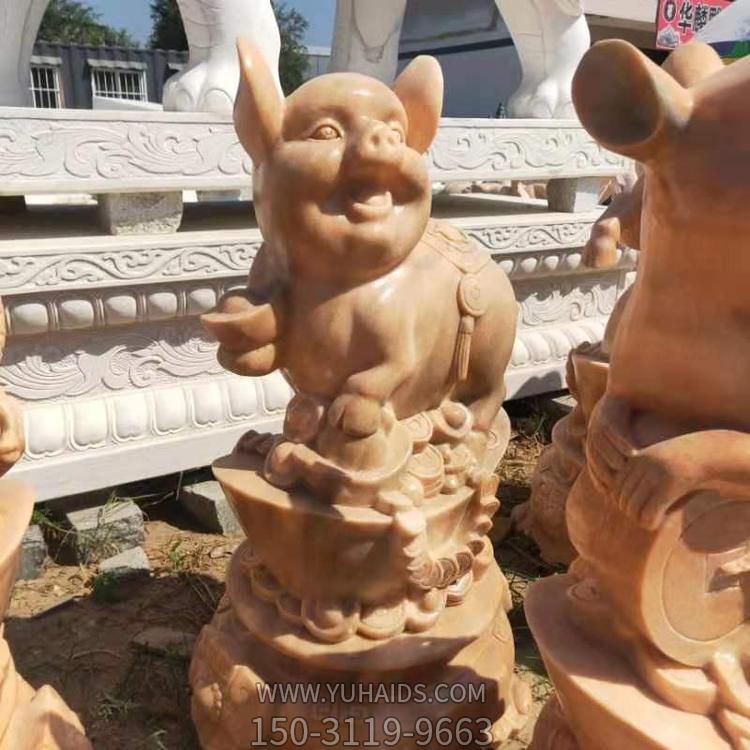 公园摆放晚霞红雕刻生肖猪博鱼网页版招财摆件