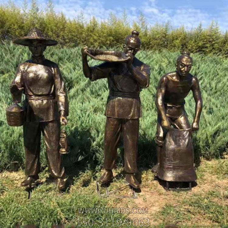 玻璃钢仿铜民俗丰收人物小品博鱼网页版 园林农场摆件