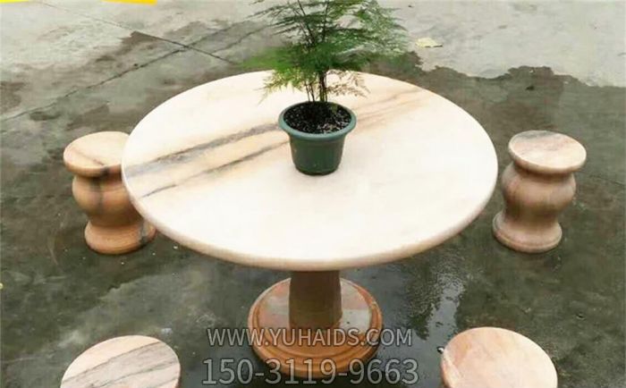 别墅家用晚霞红石雕桌凳景观摆件小品 别墅家用晚霞红石雕桌凳景观摆件小品