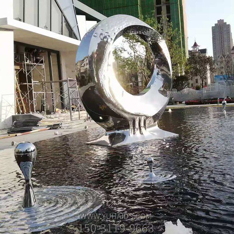 别墅酒店喷泉水景不锈钢圆环摆件博鱼网页版