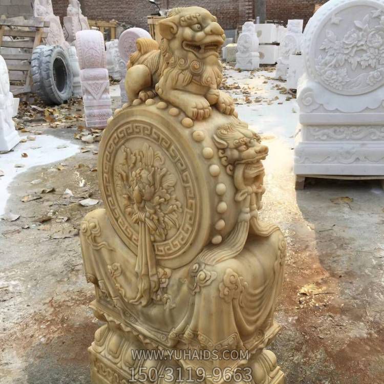 天然黄锈岩浮雕小狮子抱鼓石别墅门墩博鱼网页版