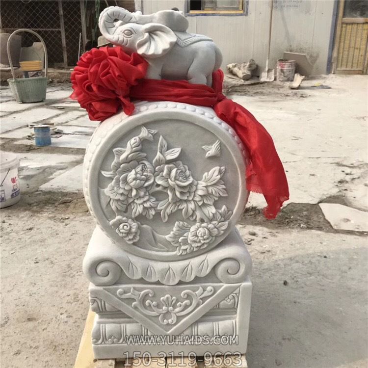 汉白玉石雕抱鼓石一对小象庭院户外别墅庭院门口仿古门墩博鱼网页版