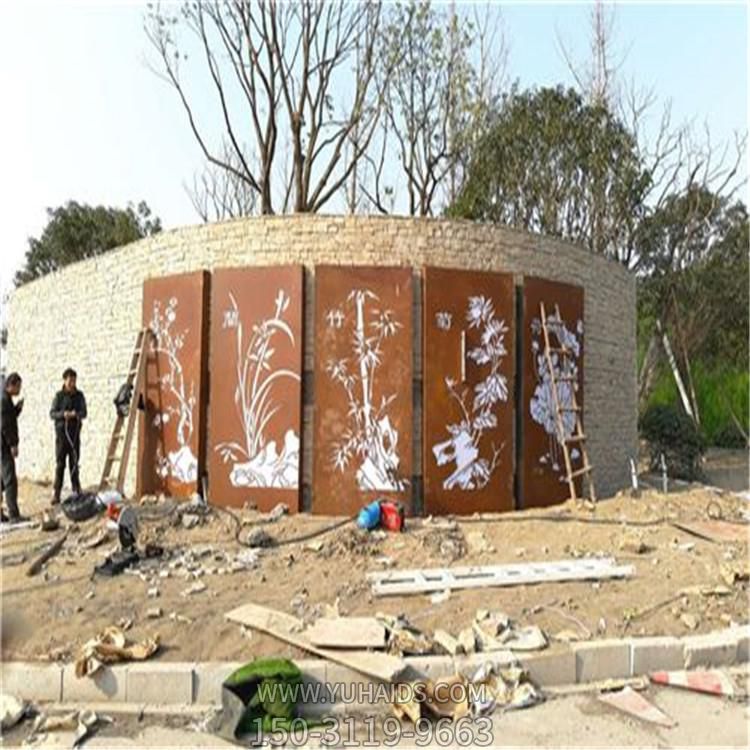 景点园林创意耐候钢板浮雕梅兰竹菊装饰画博鱼网页版