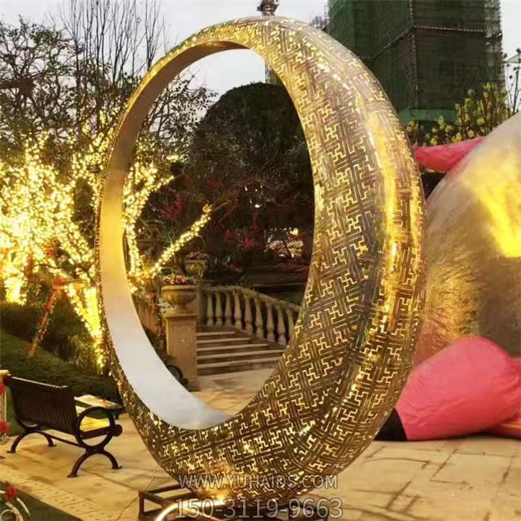 大型不锈钢镂空圆环博鱼网页版小区喷泉亮化景观小品