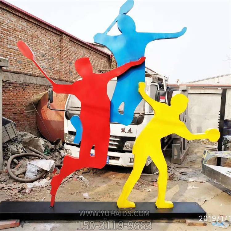 不锈钢抽象剪影打羽毛球铁艺剪影运动人物摆件博鱼网页版