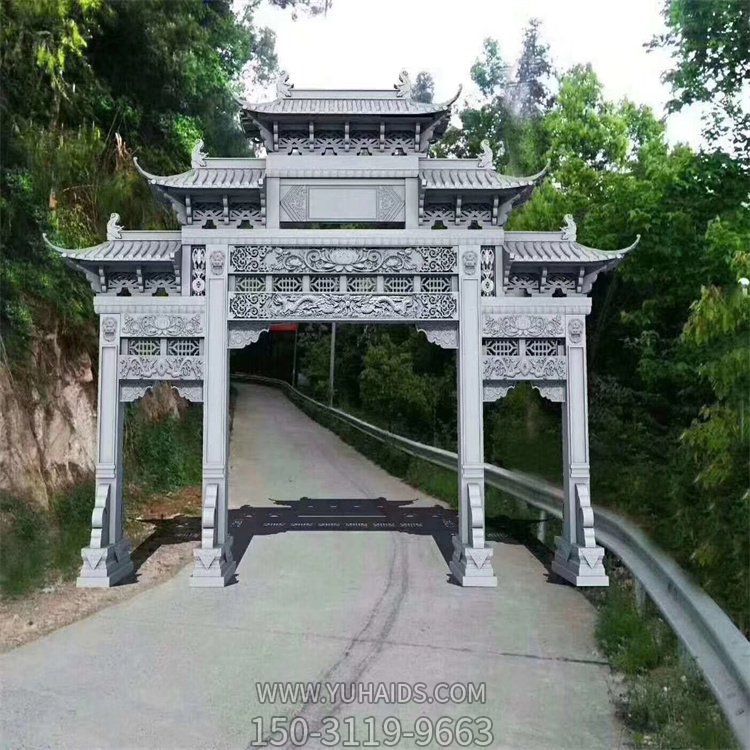 大理石石雕中式三门四柱景观牌坊博鱼网页版