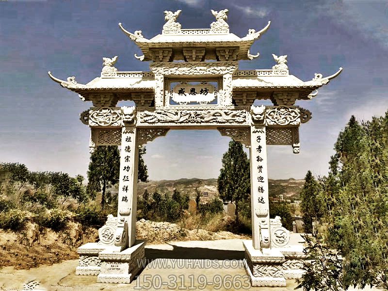 浮雕工艺单门汉白玉寺院景区摆放石牌坊博鱼网页版