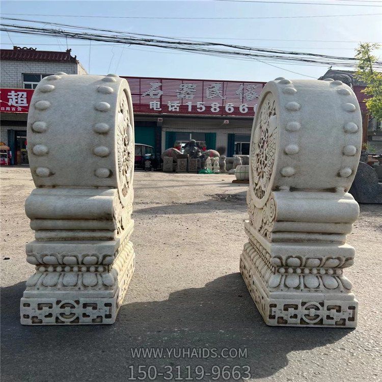 汉白玉大理石做旧浮雕中式园林石门墩博鱼网页版