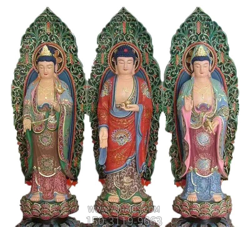 寺庙彩绘铸铜西方三圣博鱼网页版