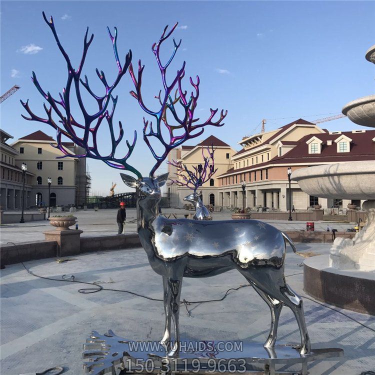 户外镜面不锈钢梅花鹿博鱼网页版园林景观金属抽象动物景观
