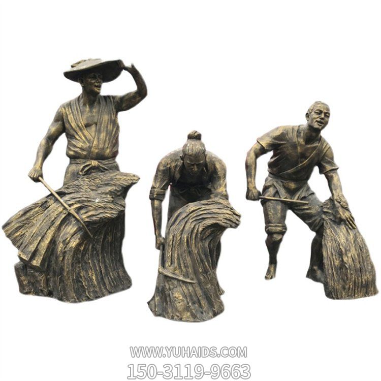 民俗小品情景玻璃钢仿铜农耕人物博鱼网页版