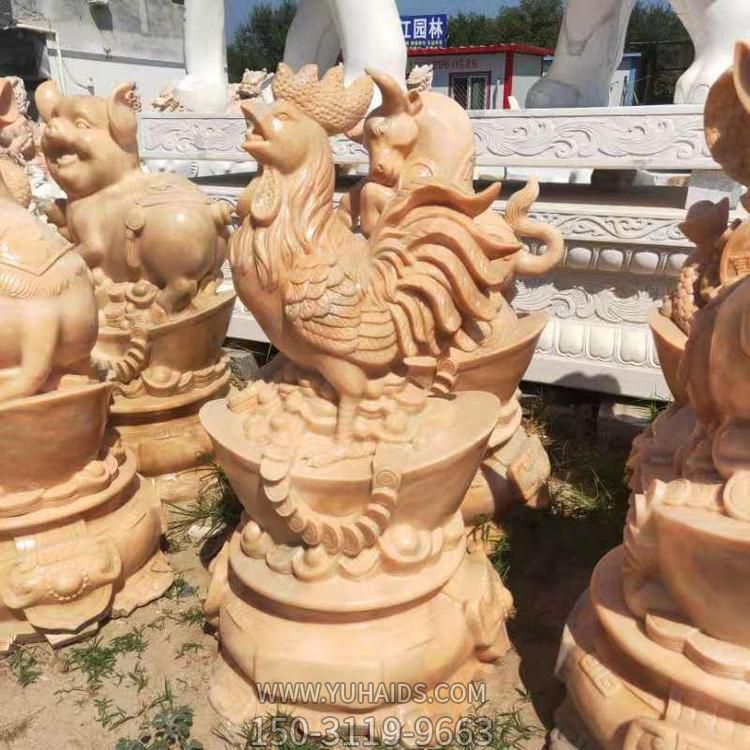 招财十二生肖鸡博鱼网页版晚霞红雕刻景观动物摆件