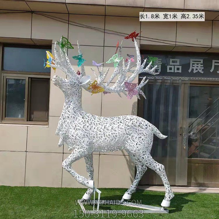 城市亮化灯光不锈钢镂空鹿落地摆件小品博鱼网页版