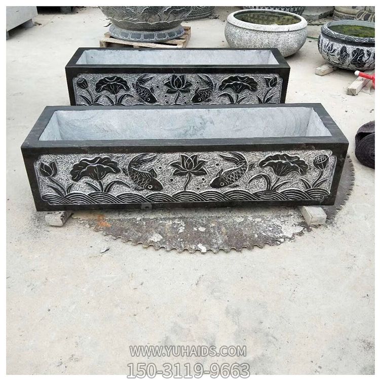 长方形庭院别墅大理石石雕浮雕荷花缸博鱼网页版