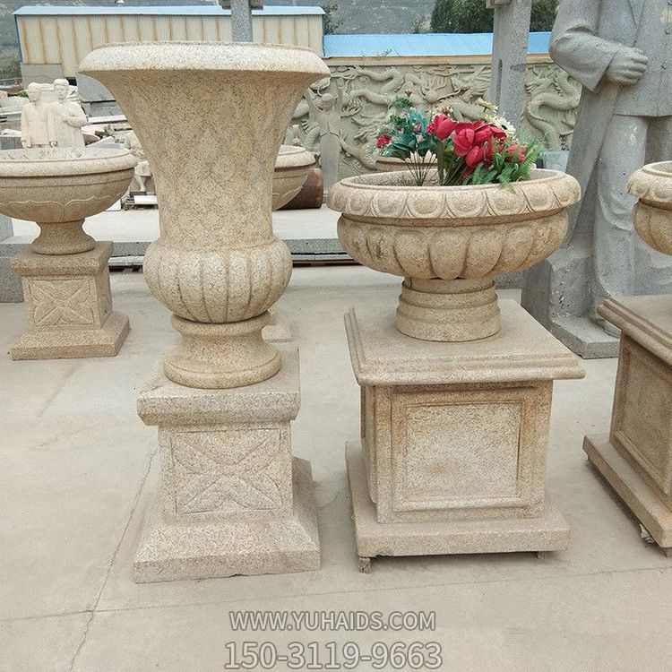 户外别墅晚霞红石雕花盆花钵博鱼网页版