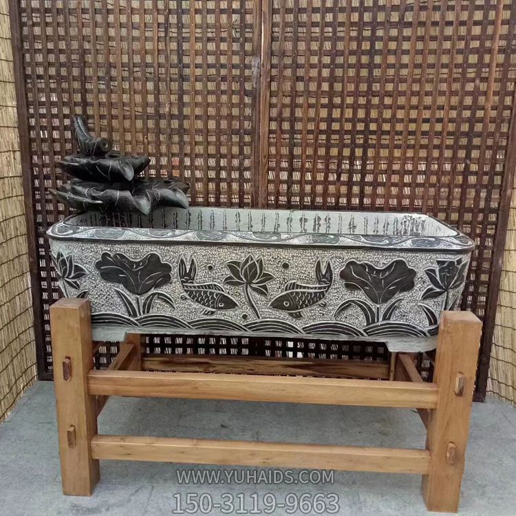 庭院景观摆件青石石雕荷花长方形缸博鱼网页版
