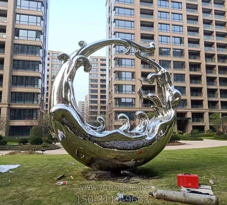 不锈钢大型月亮圆环镂空球金属鱼浪花校园广场户外景观博鱼网页版