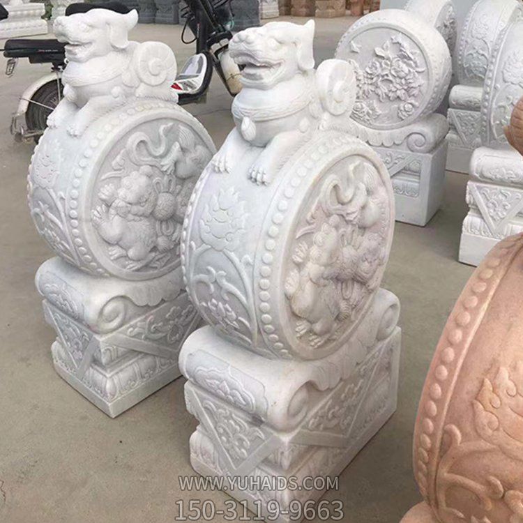 汉白玉浮雕狮子抱鼓石别墅门口摆件博鱼网页版
