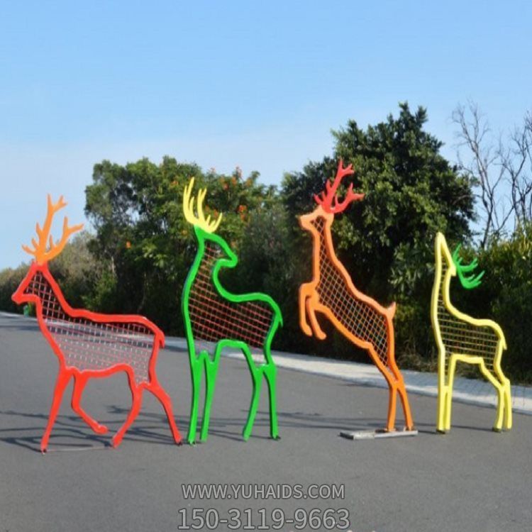 景点不锈钢网格喷漆剪影梅花鹿博鱼网页版摆件