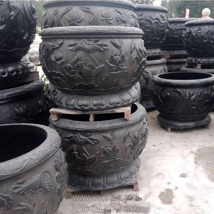 大理石雕刻荷花仿古养鱼水缸庭院装饰摆件博鱼网页版