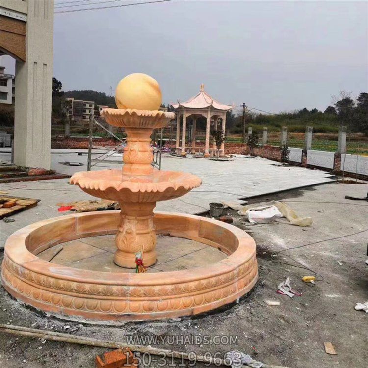 晚霞红大理石石雕流水摆件喷泉博鱼网页版