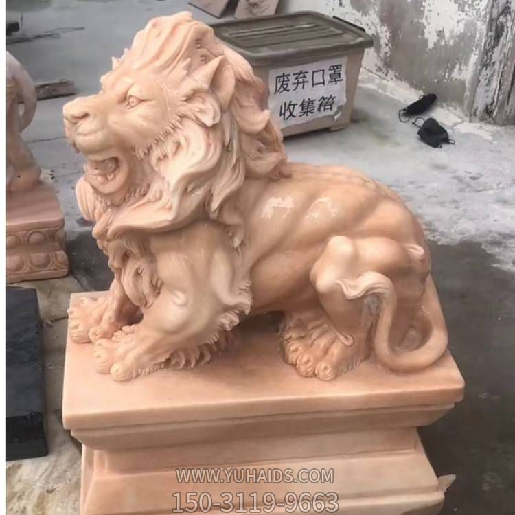 晚霞红石雕庭院别墅门口大型动物景观狮子博鱼网页版