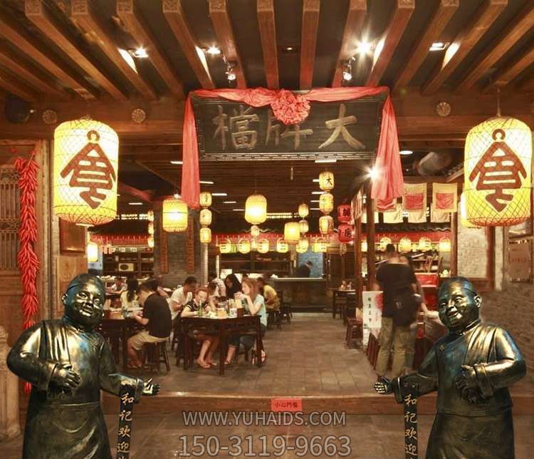 街边大排档迎宾人物玻璃钢仿铜博鱼网页版