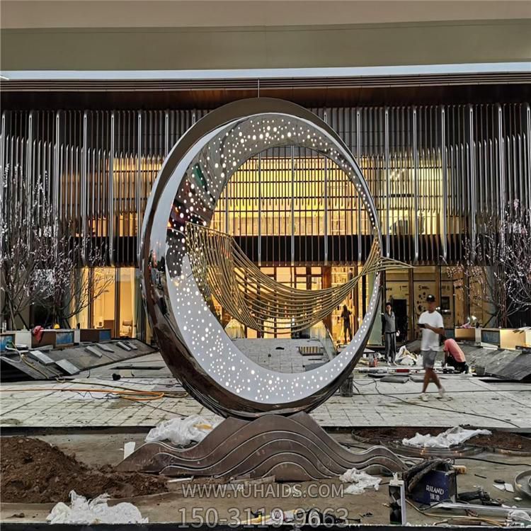 不锈钢镜面镂空圆环酒店户外门口水景摆件博鱼网页版