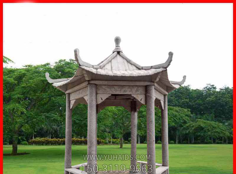 企业花园摆放仿古六角休息凉亭石雕博鱼网页版