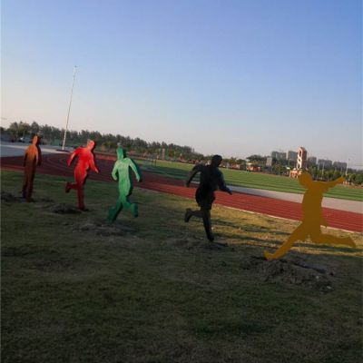 学校操场绿地摆放不锈钢剪影运动人物标识