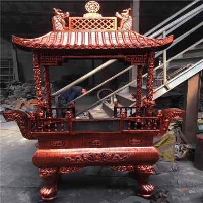 家族祠堂室外四柱红铜铸造祭祀上香香炉