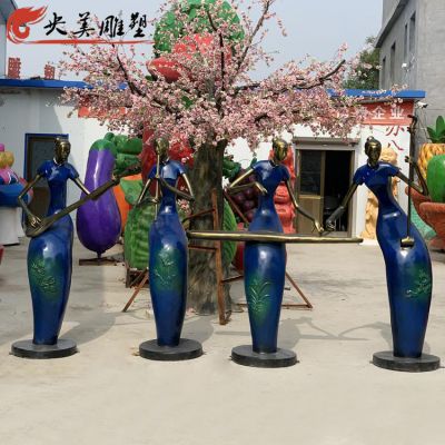 玻璃钢彩绘梅兰竹菊音乐抽象人物博鱼网页版 酒店会所景观摆件 央美定制
