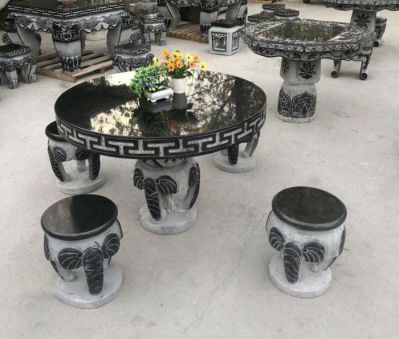 大理石小象仿古公园景观石雕桌凳