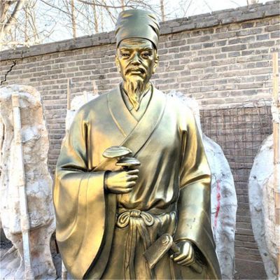 校园广场玻璃钢仿铜漆金古代名医来设置雕像