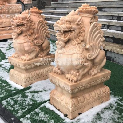 晚霞红石雕门墩抱鼓石门口庭院貔貅博鱼网页版