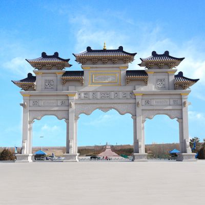 景区景点汉白玉大门新中式漆金门楼牌坊