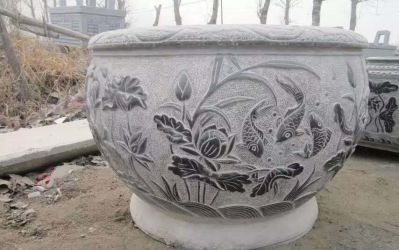 仿古荷花鲤鱼石浮雕水缸博鱼网页版