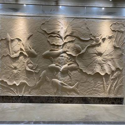 花都立体荷花浮雕博鱼网页版 室内山水画浮雕博鱼网页版