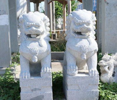 户外广场汉白玉石雕一对大型仿真狮子博鱼网页版