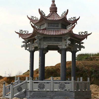 青石雕刻仿古建筑园林户外摆放六角二层凉亭