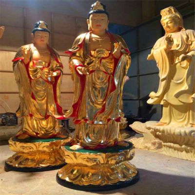 玻璃钢彩绘鎏金大型景观供奉三圣博鱼网页版