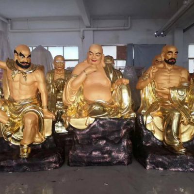 十八罗汉博鱼网页版喷金贴金镀金玻璃钢博鱼网页版佛像人物