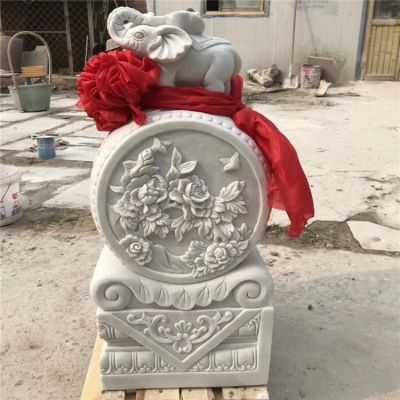 汉白玉石雕抱鼓石一对小象庭院户外别墅庭院门口仿古门墩
