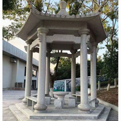 公园摆放花岗岩雕刻中式休闲六角凉亭