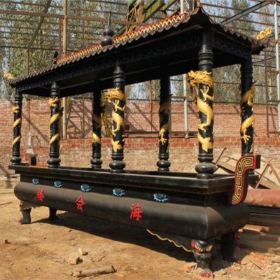 祠堂寺院进香摆放长形宝盖铸铜香炉