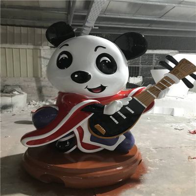 玻璃钢卡通熊猫弹琴公仔游乐园摆件