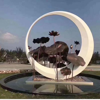 不锈钢圆环仿铜喷漆荷花公园水景观博鱼网页版小品