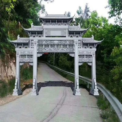 大理石石雕中式三门四柱景观牌坊博鱼网页版