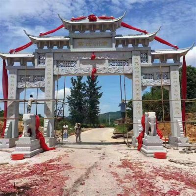 道路三间四柱花岗岩石雕牌楼